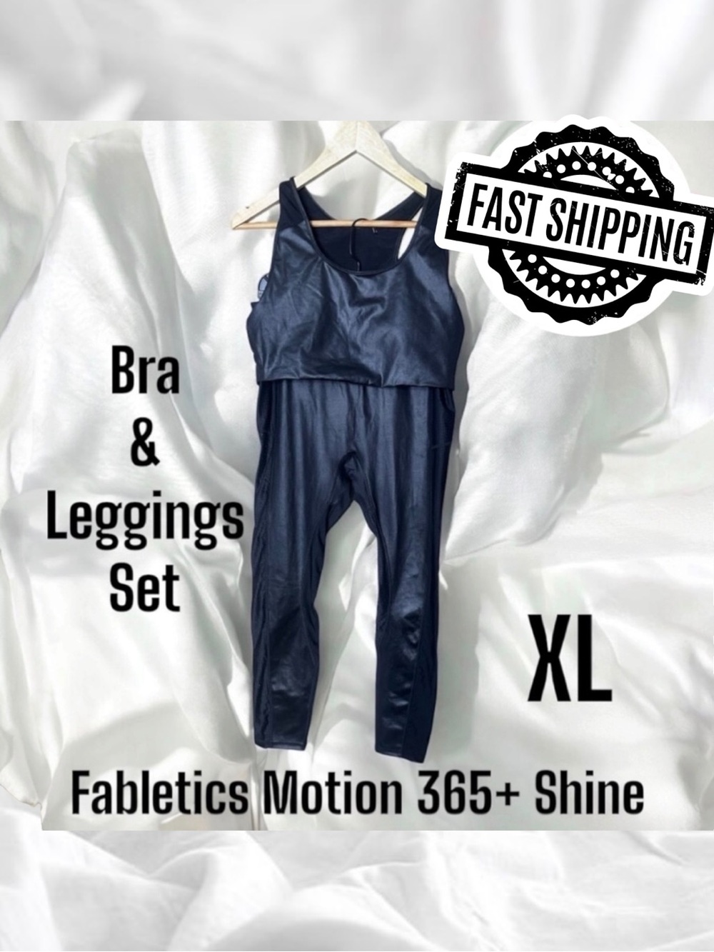 Fabletics Motion365 + Shine Bra & Leggings Set Size XL Black FAST SHIPPING